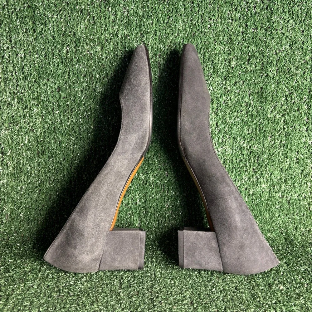 NEW Aquatalia Fuoco Suede Block Heel Pointed Toe Classic Pumps Grey Women Size 9